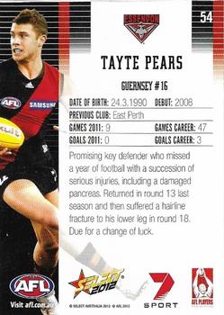 2012 Select AFL Champions #54 Tayte Pears Back